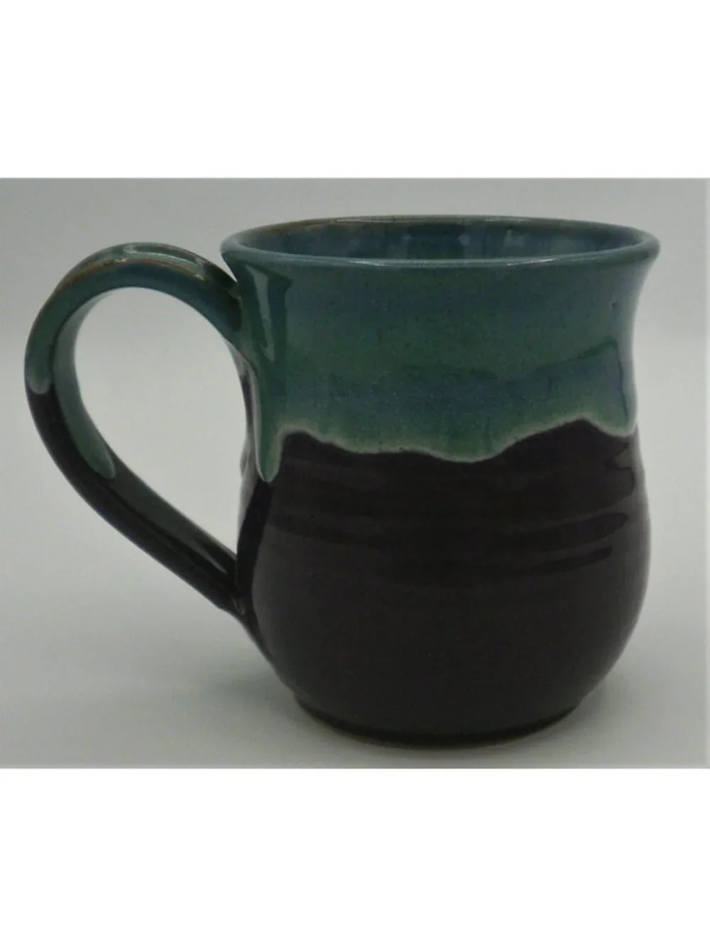 Hand Thrown Art Pottery Mug Teal Drip Over Purple Signed Violet Williams 1994